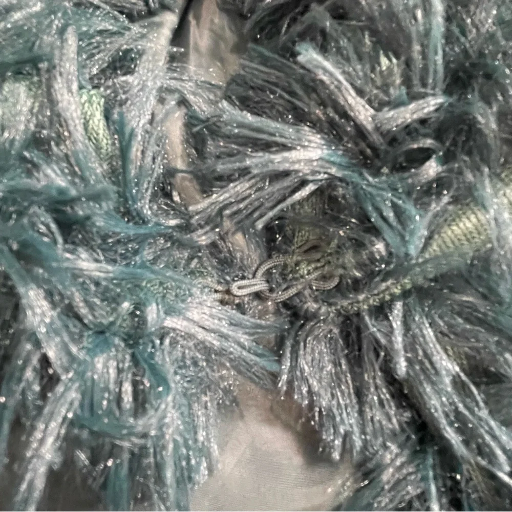 She + Sky Teal Faux Fur Fluffy Layered Jacket Size Medium NWOT